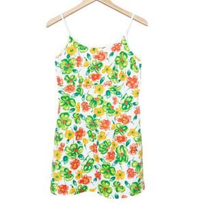 Vintage Finesse Green Yellow Orange Floral Mini Dress Sz M